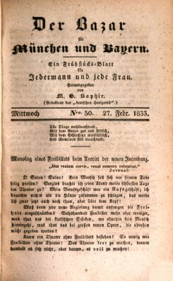 Der Bazar für München und Bayern Mittwoch 27. Februar 1833