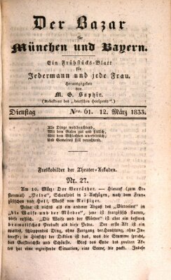 Der Bazar für München und Bayern Dienstag 12. März 1833