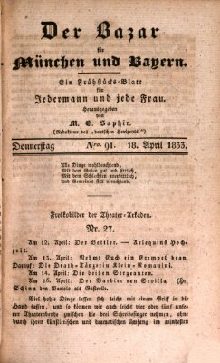 Der Bazar für München und Bayern Donnerstag 18. April 1833