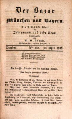 Der Bazar für München und Bayern Dienstag 30. April 1833