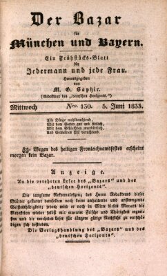 Der Bazar für München und Bayern Mittwoch 5. Juni 1833