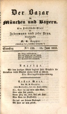 Der Bazar für München und Bayern Samstag 15. Juni 1833