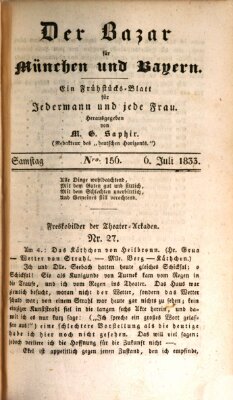 Der Bazar für München und Bayern Samstag 6. Juli 1833