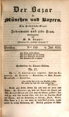 Der Bazar für München und Bayern Dienstag 9. Juli 1833