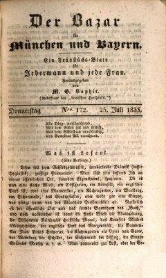 Der Bazar für München und Bayern Donnerstag 25. Juli 1833