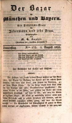 Der Bazar für München und Bayern Donnerstag 1. August 1833