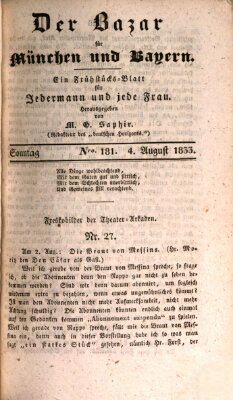 Der Bazar für München und Bayern Sonntag 4. August 1833