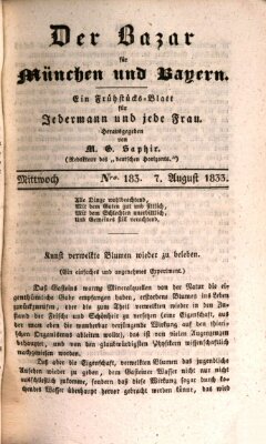 Der Bazar für München und Bayern Mittwoch 7. August 1833