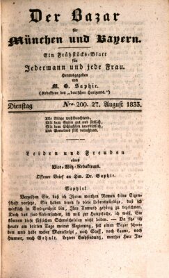 Der Bazar für München und Bayern Dienstag 27. August 1833