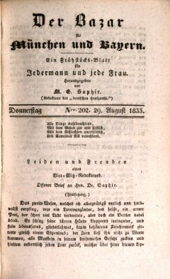 Der Bazar für München und Bayern Donnerstag 29. August 1833