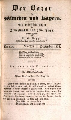 Der Bazar für München und Bayern Sonntag 1. September 1833