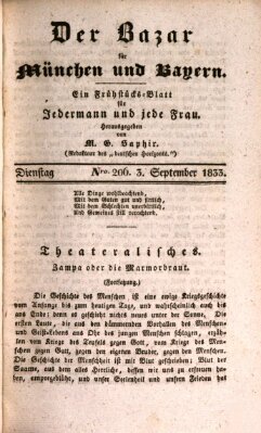 Der Bazar für München und Bayern Dienstag 3. September 1833