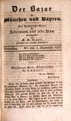 Der Bazar für München und Bayern Donnerstag 5. September 1833