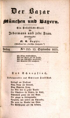 Der Bazar für München und Bayern Freitag 13. September 1833