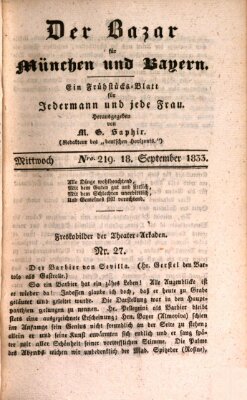 Der Bazar für München und Bayern Mittwoch 18. September 1833