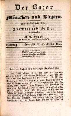 Der Bazar für München und Bayern Sonntag 22. September 1833