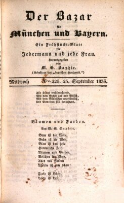 Der Bazar für München und Bayern Mittwoch 25. September 1833