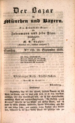 Der Bazar für München und Bayern Samstag 28. September 1833