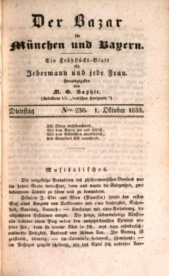 Der Bazar für München und Bayern Dienstag 1. Oktober 1833