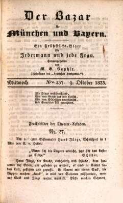 Der Bazar für München und Bayern Mittwoch 9. Oktober 1833