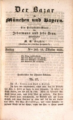 Der Bazar für München und Bayern Freitag 18. Oktober 1833