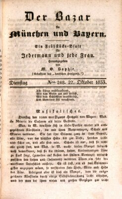 Der Bazar für München und Bayern Dienstag 22. Oktober 1833