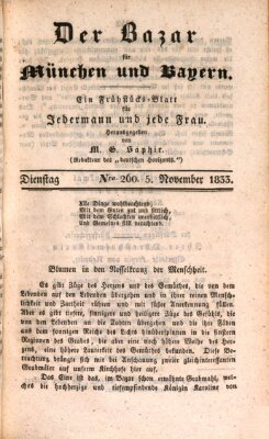 Der Bazar für München und Bayern Dienstag 5. November 1833