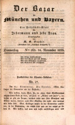 Der Bazar für München und Bayern Donnerstag 14. November 1833