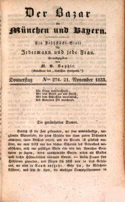 Der Bazar für München und Bayern Donnerstag 21. November 1833