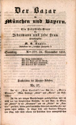 Der Bazar für München und Bayern Sonntag 24. November 1833