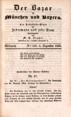 Der Bazar für München und Bayern Mittwoch 4. Dezember 1833