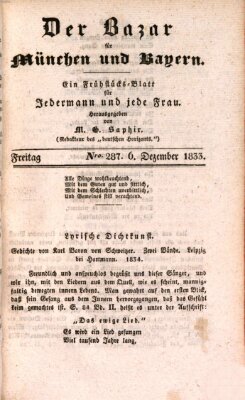 Der Bazar für München und Bayern Freitag 6. Dezember 1833
