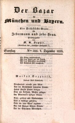 Der Bazar für München und Bayern Samstag 7. Dezember 1833