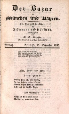 Der Bazar für München und Bayern Freitag 13. Dezember 1833