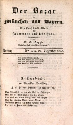 Der Bazar für München und Bayern Freitag 27. Dezember 1833