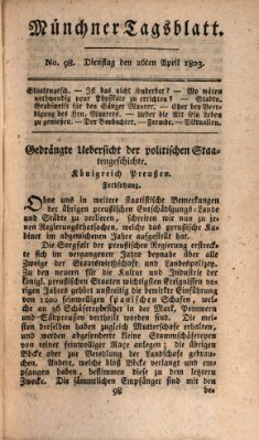 Münchener Tagblatt Dienstag 26. April 1803