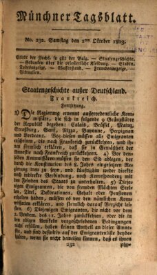 Münchener Tagblatt Samstag 1. Oktober 1803