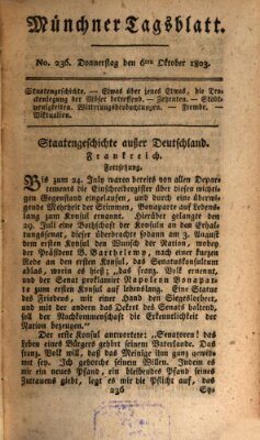 Münchener Tagblatt Donnerstag 6. Oktober 1803