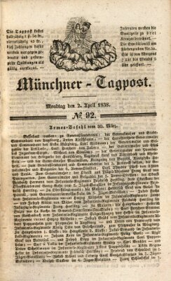 Münchener Tagpost (Münchener Morgenblatt) Montag 2. April 1838