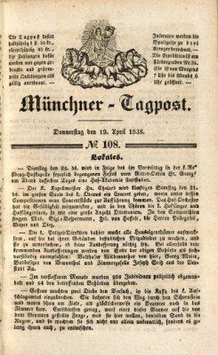 Münchener Tagpost (Münchener Morgenblatt) Donnerstag 19. April 1838