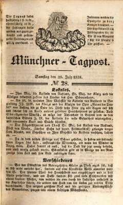 Münchener Tagpost (Münchener Morgenblatt) Samstag 28. Juli 1838