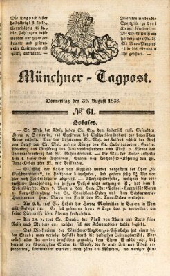 Münchener Tagpost (Münchener Morgenblatt) Donnerstag 30. August 1838