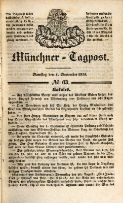 Münchener Tagpost (Münchener Morgenblatt) Samstag 1. September 1838