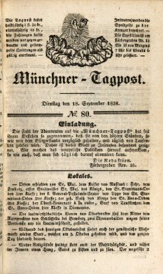 Münchener Tagpost (Münchener Morgenblatt) Dienstag 18. September 1838