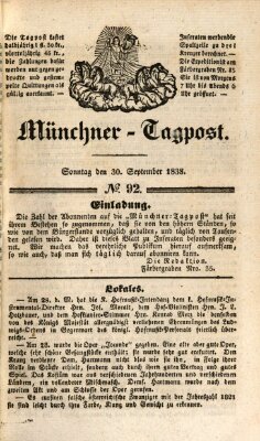 Münchener Tagpost (Münchener Morgenblatt) Sonntag 30. September 1838