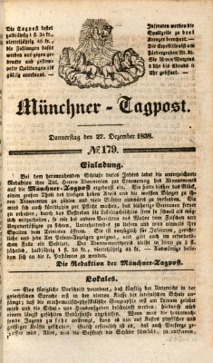 Münchener Tagpost (Münchener Morgenblatt) Donnerstag 27. Dezember 1838