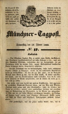 Münchener Tagpost (Münchener Morgenblatt) Donnerstag 17. Januar 1839