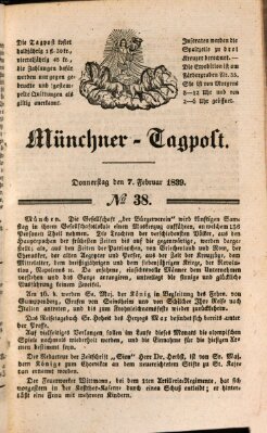 Münchener Tagpost (Münchener Morgenblatt) Donnerstag 7. Februar 1839