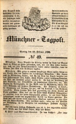 Münchener Tagpost (Münchener Morgenblatt) Montag 18. Februar 1839