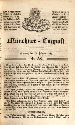 Münchener Tagpost (Münchener Morgenblatt) Mittwoch 27. Februar 1839